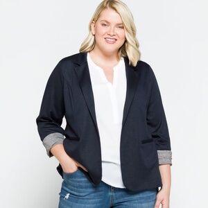 SKIES ARE BLUE  Curvy, Asa Knit Blazer, Navy Blue, Size 3X